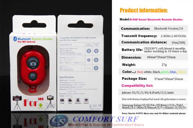 ASHUTB RABIA Bluetooth Shutter3 Wireless Remote Camera Monopod Selfie Shutter IOS Android